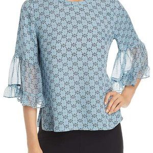 NWT Kobi Halperin Light Blue Flowy Sleeve Nea Silk Blouse